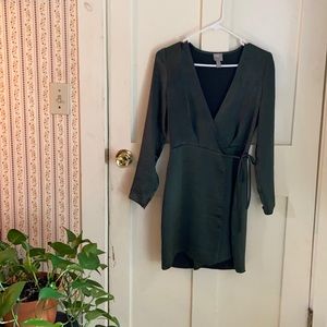ASOS green satin wrap dress